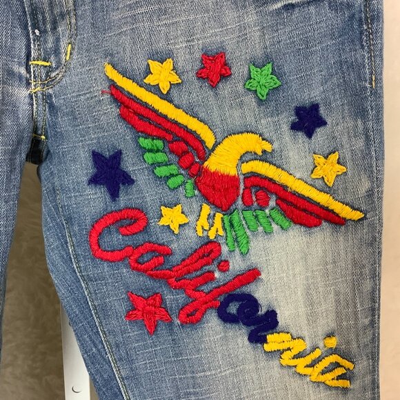 Vintage Y2K 00s People For Peace Low Rise Embroidered Flare Jeans 31 - Picture 2 of 7